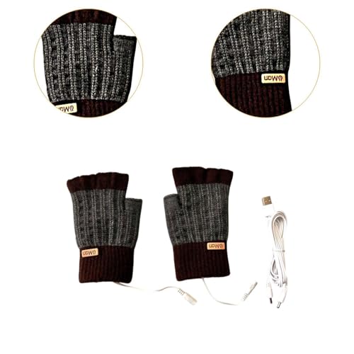 USB Heated Gloves Fingerless Electric Heating for Computer Gaming Office Work Typing Winter Hand Warmers- Coffee3