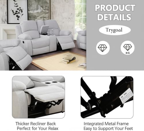 Image of Oversized Recliner Chair, Leather Recliner Chairs with Home Theater Seating, Extra Wide Lazy Boy Reclining Chairs for Adults Reading Gaming Leisure Relax, Bedroom, Grey White