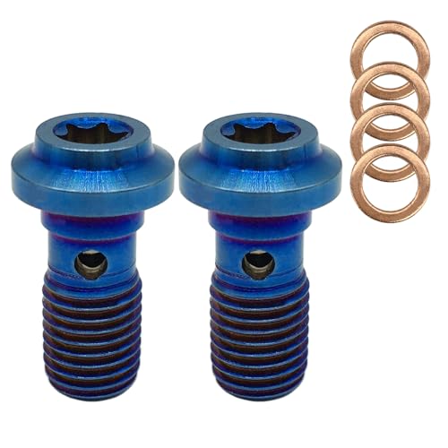 SPNUVR 2Pcs M10x1.25 Universal Motorcycle Stainless Steel Banjo Bolts Brake Master Cylinder Screw Brake Hose Caliper Bolt Hydraulic Clutch Screws with Copper Washers (Blue【M10x1.25x27mm】)