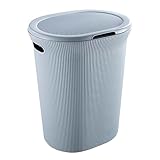 Superio Ribbed Collection - Decorative Plastic Laundry Hamper with Lid and Cut-Out Handles, Blue (1 Pack) Basket Organzier for Bedroom Bathroom College Dorm Room 40 Liter