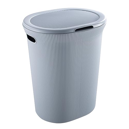 Image of Superio Ribbed Collection - Decorative Plastic Laundry Hamper with Lid and Cut-Out Handles, Blue (2 Pack) Basket Organzier for Bedroom Bathroom College Dorm Room 40 Liter