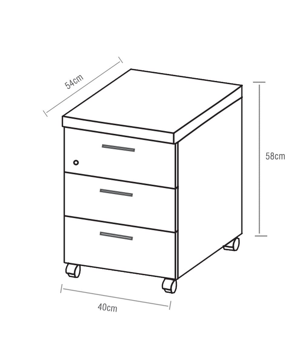 Spacio Cajonera Oficina 3 cajones Buck movil Profesional Alta Gama con Ruedas y Cerradura 40 x 54 x 58 cm Color Haya