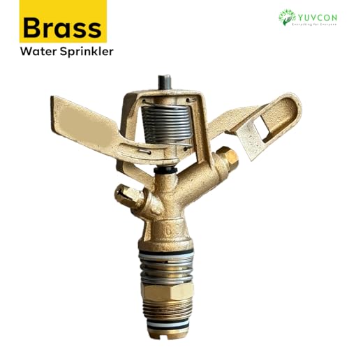 Image of YUVCON Brass Sprinkler, Water Sprinkler for Gardening, Agriculture & Irrigation, 360 Degree Rotation, 3 /4 inch, 20 feet Radius Range, Heavy-Duty Metal Sprinkler