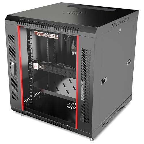 Image of 12U Wall Mount Server Rack Cabinet - 19 inch Network Rack Enclosure, 18 inch Deep Data Rack Cabinet with Fan, PDU & Shelf for IT Equipment, Switches and Patch Panel