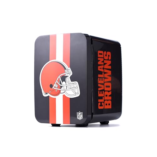 Image of Ukonic NFL Cleveland Browns 15-Can Mini Fridge 10L - AC /DC Powered, Official Team Colors & Logo, Portable Cooler for Tailgates, Home, Office, or Car