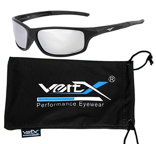 VertX Men's Polarized Sunglasses Sport Cycling Running Outdoor w/free Microfiber Pouch – Black Frame Silver Lens