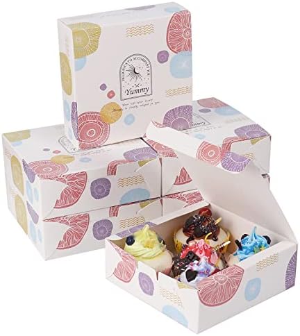 50pcs Cookie Boxes 5.7x5.7x2 Inches for Gift Giving, Treat Boxes for Bakery Pastry Dessert Strawberry Cupcake