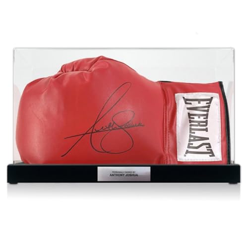 Exclusive Memorabilia Anthony Joshua Autographed Red Boxing Glove. in Display Case with Plaque