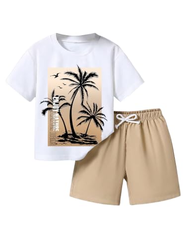 Image of COZYEASE Boys' 2 Piece Outfits Summer Shorts Sleeve Graphic T Shirts and Shorts Sets Vacation Beach Clothes
