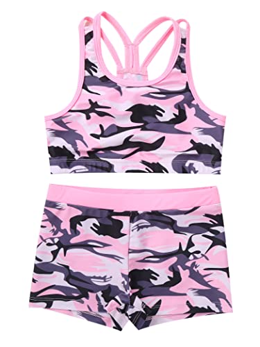 Kids Girls 2 Piece Sports Gymnastics Dance Outfits Crop Tank Top with Booty Shorts Active Workout Sets Blush 16 Years3