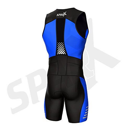Sparx Men's Elite Triathlon Suit Trisuit SpeedSuit Skinsuit Swim-Bike-Run Triathlon Race Suit (Medium, Black/Blue)