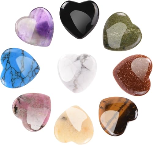 OSDUE 9pcs Healing Crystal for Beginners, Natural Healing Crystal Gifts, Polished Thumb Stone for Anxiety Relief, Natural Gemstones,Raw Stones, Love Palm Stones Reiki Chakra Crystals Valentines Gifts