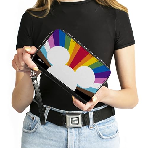 Buckle-Down Disney Wallet, Zip Around, Mickey Mouse Pride Ears Icon Rays Multi Color Rainbow, Vegan Leather4