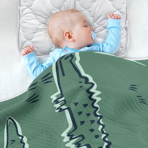 Image of Cute Alligator Crocodile Dinosaur Baby Swaddle Blanket for Boys and Girls, Muslin Baby Receiving Swaddle Blanket, Soft Cotton Nursery Swaddling Blankets for Newborn Toddler Infant
