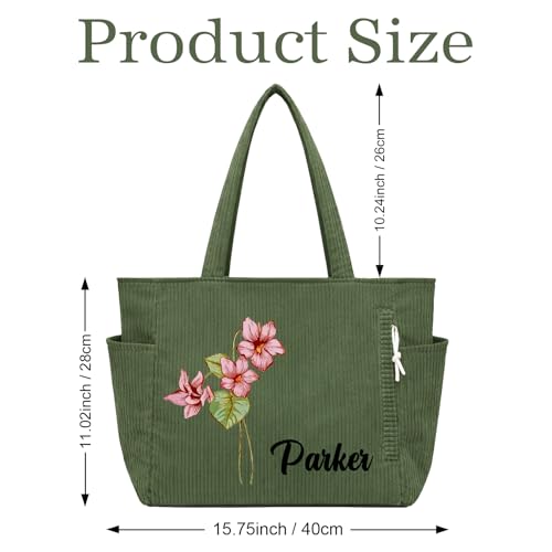 Bolso Tote de pana personalizado con flor de nacimiento para mujer miniatura 4