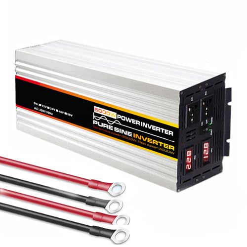HUIZHITENGDA Power Inverter 5000WATT Peak Sine Sine Wave Car Car Car Inverter 12V-60V DC a 110V 120V CA con Pantalla LED, Salida de CA Dual para RV, Emergencia del Sistema Solar,48V TO 110V