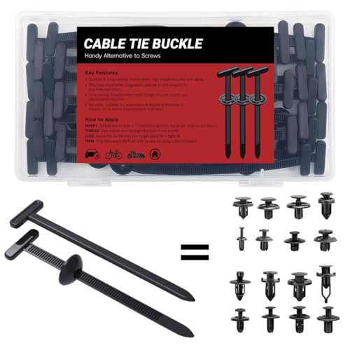 30PCS Nylon Universal Cable Tie Buckles, Multi-functional T Rivet Zip Ties - Automotive Zipper Clips with Pin & Button Design for Car Daily Repair, Fender Liner, Bumper Retainer, Door Panel Fastener