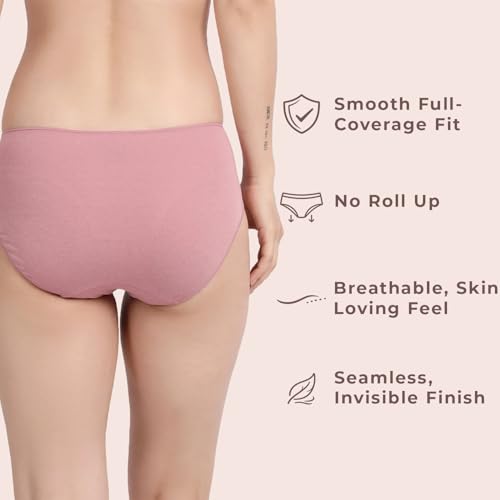 Image of Lavos Bamboo Cotton Panties for Women, Comfortable Soft Mid-Waist Hipster Panty with Thin Inner Elastic, Anti-Bacterial Odour Free Underwear for Womens, Seamless No Visible Briefs for Ladies