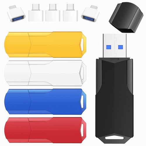 Pendrive USB 16GB 3.0, Wooolken Pack de 5 Memoria USB con Adaptadores USB C y Cordones, Pen Drive para PC, Portátil, TV, Coche, Mac y Más