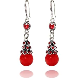 NALISASA Crystal Gemstone Vintage Drop Dangle Earrings, Peacock Gemstone Silver Hook Boho Earrings Dainty Statement for Women Girls Gift For Her