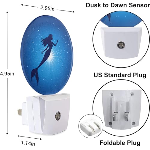 Image of Mermaid Plug-in Nightlight for Women Girls Gifts Blue Ocean Undersea Mermaid Night Lights Plug into Wall Dusk to Dawn Sensor LED 0.5W Energy Efficient