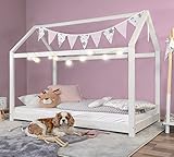 Das sind die 15 besten Montessori Betten ALCUBE Hausbett 90x200 im Montessori Stil für Mädchen und Jungen - Kinderbett bodentief aus massiven FSC Holz in Weiß