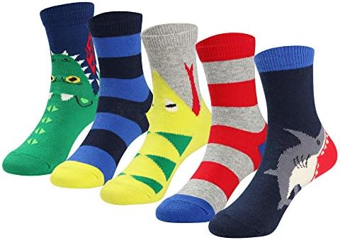 COTTON DAY Kids Boys Fun Novelty Crew Socks Colorful Pattern Design 6-8 Years (Size 8 Shark Stripes)