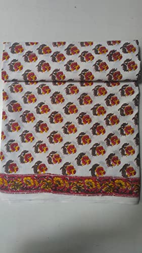 Image of Floral Printed Cotton Fabric Cloth Hand Block Print Fabric Women Material Running Jaipuri Hand Block Printed Women Dress Material Kurtis Natural 44 inch Inches Width 2.5 Meter (Pattern 8)