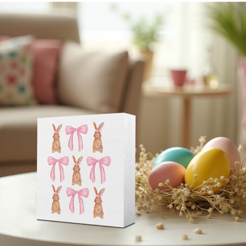 Pink-Bunny-Decor-Easter-Decorations-Easter-Decor-Pink-Bow-Decor-Home-Farmhouse-Office-Bedroom-Church-Decor-Rustic-Rabbit-Wooden-Box-Block-Plaque-Wooden-Box-Sign-for-Desk-Table-Bookshelf-Tabletop Pink Bunny Decor Easter Decorations Easter Decor Pink Bow Decor Home Farmhouse Office Bedroom Church Decor Rustic Rabbit Wooden Box Block Plaque Wooden Box Sign for Desk Table Bookshelf Tabletop