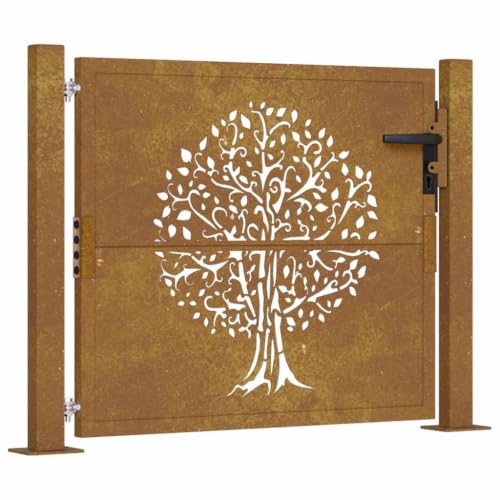 LKJephalotrope Corten Steel Garden Gate Laser Cut Tree Design 43.3x31.5