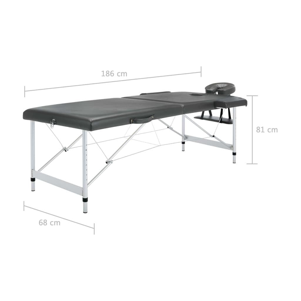 vidaXL Massagetisch mit 2 Zonen Tragetasche Höhenverstellbar Massagebank Massageliege Kosmetikliege Therapieliege Aluminiumrahmen Anthrazit 186x68cm