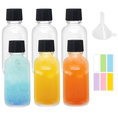 DITK-U Lot de 6 mini bouteilles en verre de 60 ml - Petites bouteilles à remplir - Avec entonnoir et étiquettes - Parfaites pour le gingembre, l'alcool, les liqueurs et autres boissons
