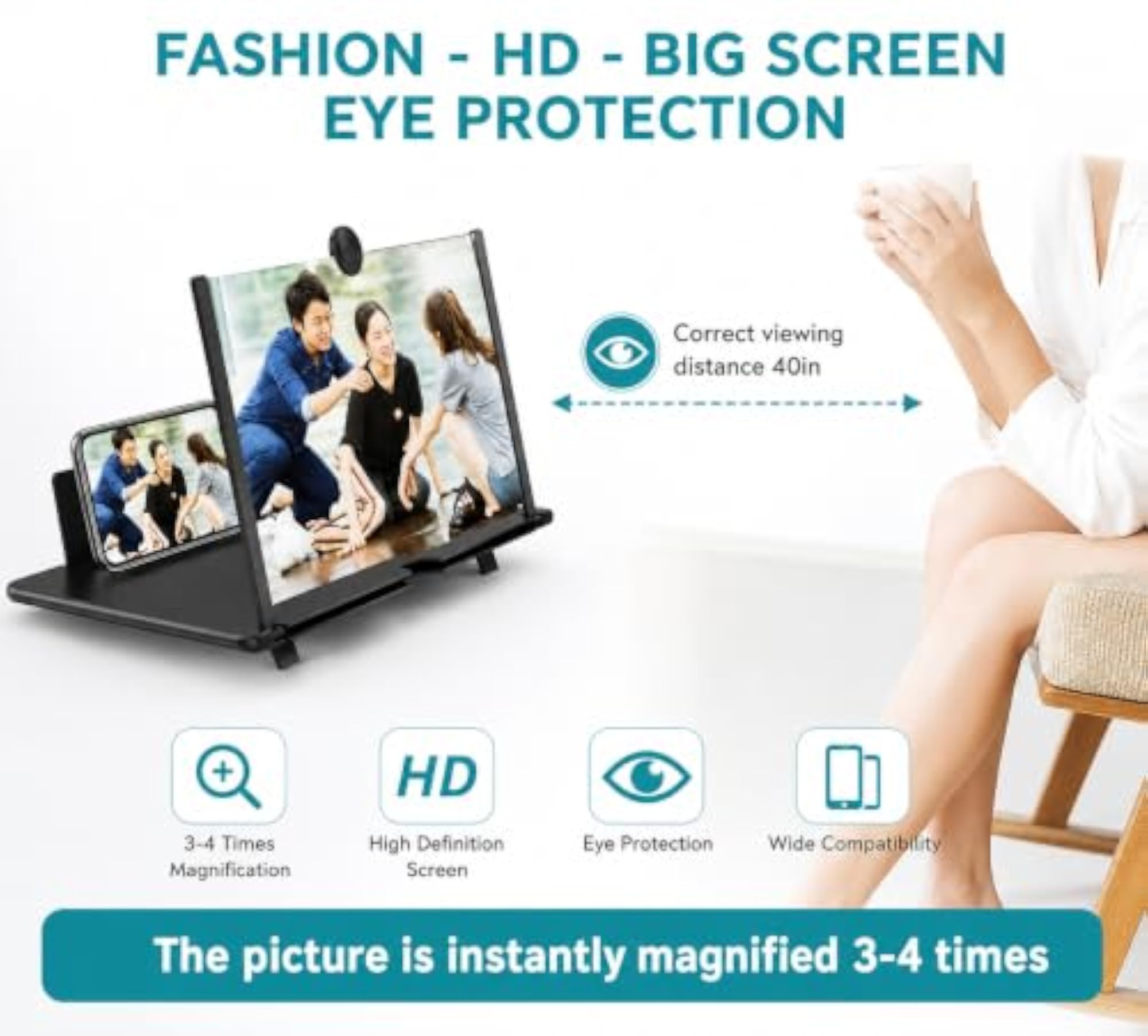 3D HD Screen Magnifier & Phone Holder, Eye Protection