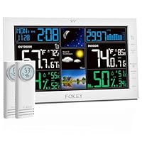 Fokey Weather Station Wireless Indoor Outdoor, Indoor Outdoor Thermometer Wireless, Home Atomic Clock Weather Stations, Digital Temperature Humidity Barometer Inside Outside Thermometers