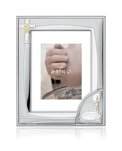 Puro Argenti - Marco De Fotos Para Bautizo De Plata Pvd Con Cruz Y Vela, 13 X 18 Cm Puro Argenti - Marco De Fotos Para Bautizo De Plata Pvd Con Cruz Y Vela, 13 X 18 Cm