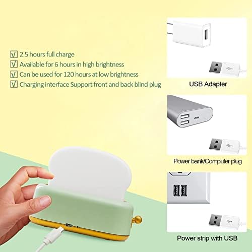 Starnearby Toast Bread LED Night Lamp, Cute Desk Decor Toaster Light Rechargeable with Timer, Creative Design Portable Bedroom Bedside Table Lamp for Baby Kids Girls Teens Teenages, Green