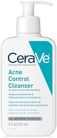 CeraVe Face Wash Acne Treatment | Salicylic Acid Cleanser with Purifying Clay for Oily Skin | Blackhead Remover and Clogged Pore Control | 8 Ounce
