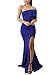ZKESS Women's Off The Shoulder One Sleeve Slit Maxi Party Prom Dress