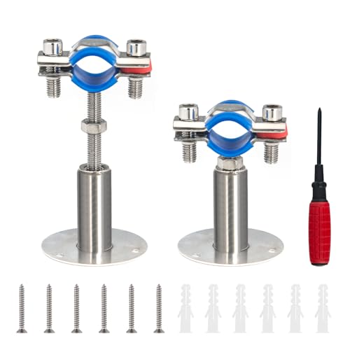 Kodilin 2 soportes de tubería de acero inoxidable 304 para montaje en pared, adecuados para tubos OD de 19 a 22 mm, altura ajustable de 50 a 100 mm, abrazadera de correa de tubo ajustable con