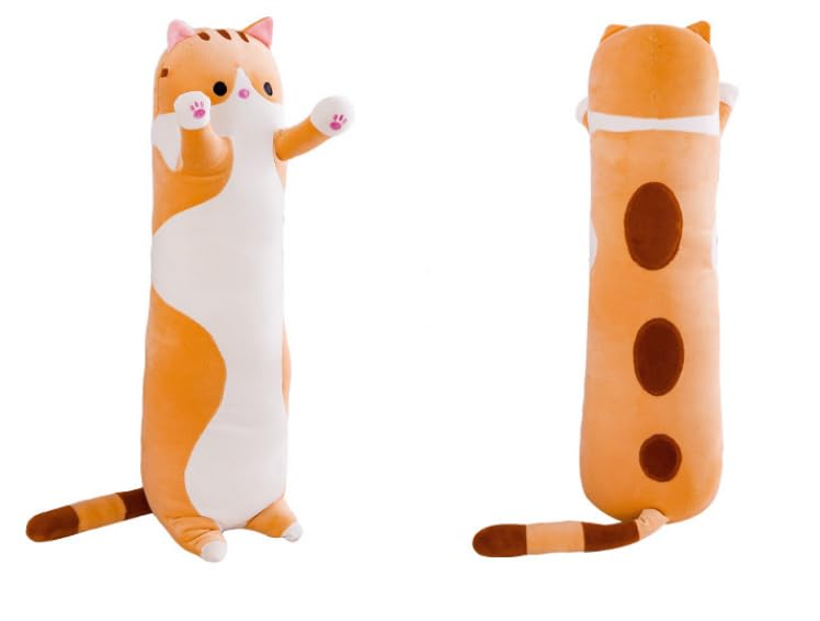LDDYKZY Muñeca de Almohada de Gato 70cm Largo Gato de Peluche Almohada Suave Sofá de Gato Almohadilla para Dormir Cumpleaños de los Niños Adultos（Marrón）
