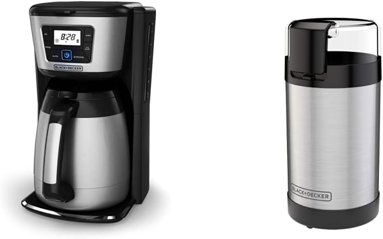 BLACK+DECKER 12-Cup Thermal Coffeemaker, Black/Silver, CM2035B & Coffee Grinder One Touch Push-Button Control, 2/3 Cup Bean Capacity, Stainless Steel - Thumbnail 2