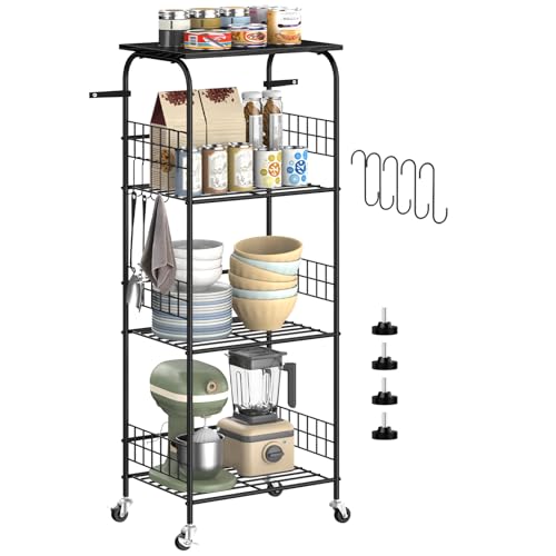 smusei 4 Tier Kitchen Cart on Wheels Black Metal Moveable Kitchen...