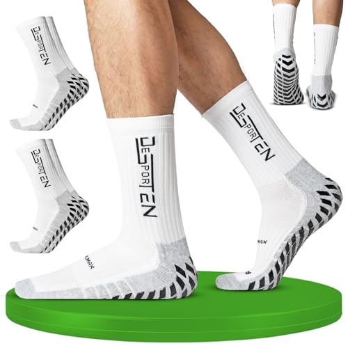 Calcetines Antideslizantes Futbol | Medias Futbol Hombre | Calcetines Padel | Trail Running 2 PARES Blancos Transpirables Unisex COOLMAX, VAPORFEEL Tallas 38/41 42/45 (FR/ES, Números, 38, 41, blanco