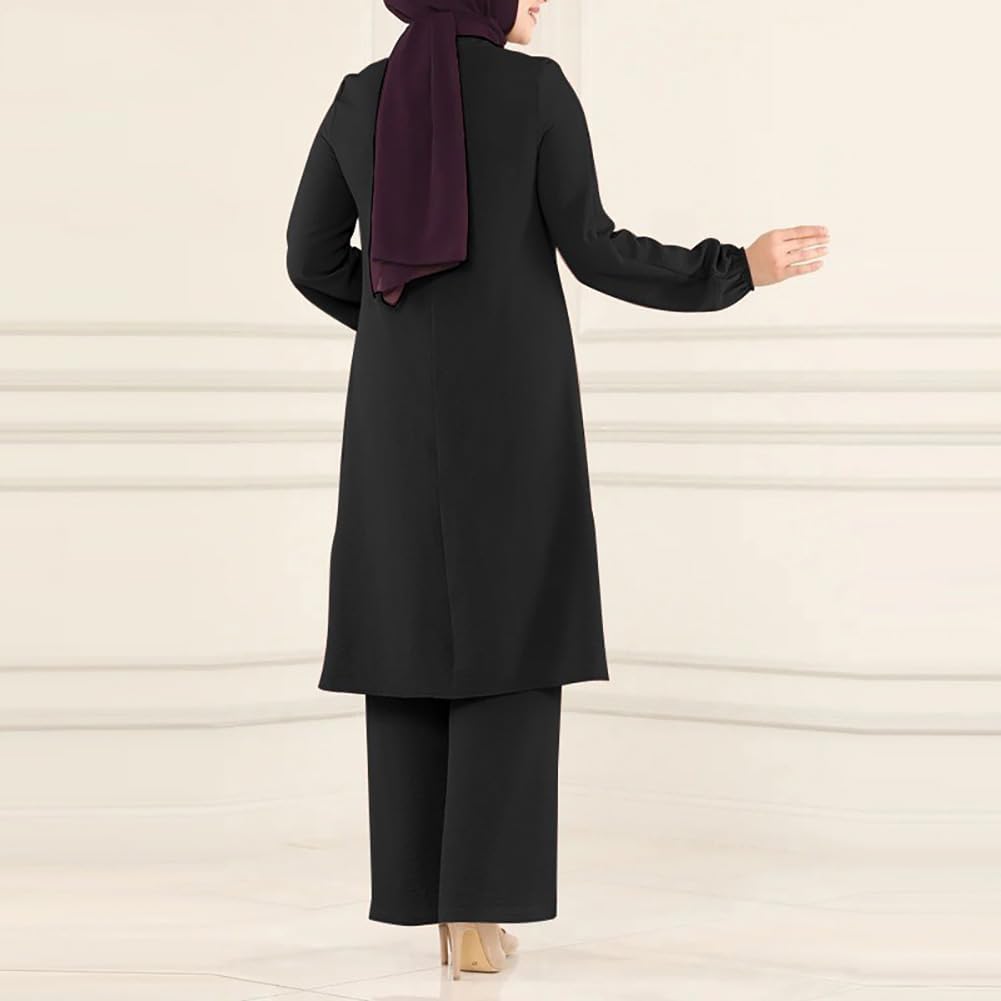Abayas Dress For Women Muslim Long Sleeve Loose Top Pants 2 Pcs Dubai Islamic Muslim Women Matching Sets