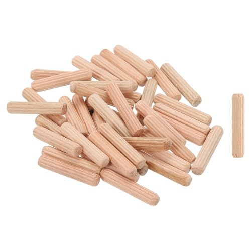 QUARKZMAN 50 Piezas De Clavijas De Madera De 1/4x1-3/16 (6mmx30mm), Clavijas De Madera Dura Con Extremos Biselados Y Estriados, Varillas De Madera Para Muebles Y Manualidades DIY