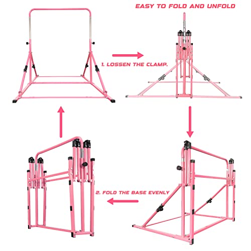 Pregymnastic Foldable Gymnastics Bar，Kids Gymnastics Training Bar (Pink-Mat) #TOP5