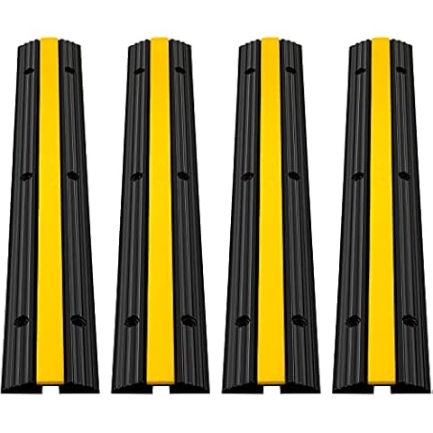 VEVOR 4 Pack of 1-Channel Rubber Cable Protector Ramps Heavy Duty 18000Lbs Load Capacity Cable Wire Cord Cover Ramp Speed Bump Driveway Hose Cable Ramp Protective Cover Cover
