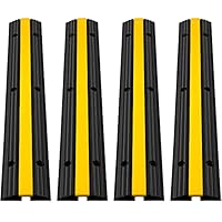 Happybuy 1 Kanal Kabelschutzmatte, Überfahrschutz für Kabel, 4 Stück Kabelbrücke aus Handelsüblichem Thermoplastischem Gummi mit Modularem Design für Parkplätze, Lagerhäuser,100 x 15 x 2,5 cm, Schwarz