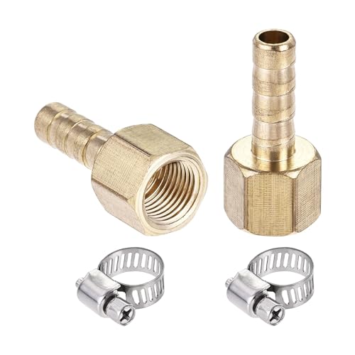Image of TA-VIGOR Brass Barb Hose Fitting Coupler, 6mm Barbed G1/4 Female Thread Pipe Fitting Adapter, Hose Pipe Barb Tail Connector with 6-12mm Clamp for Garden Plumbing Air Water Oil - 2PCS