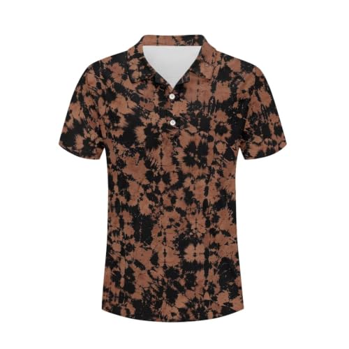 Cupattern Tie Dye Brown Men's Polo Big and Tall Golf Shirt M